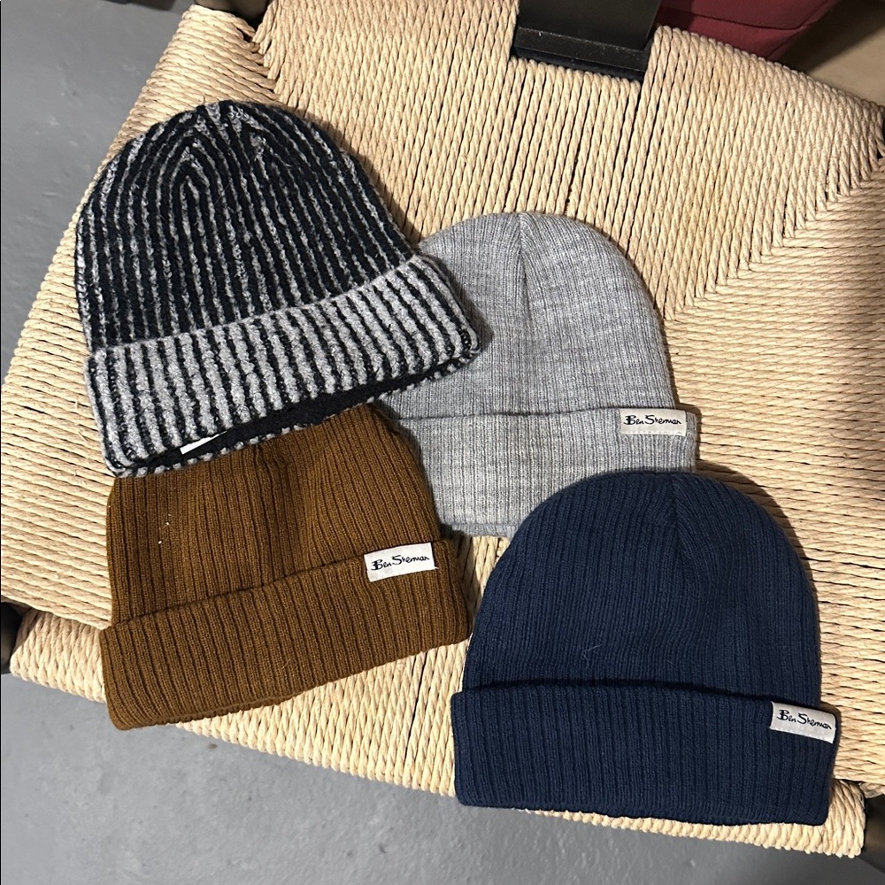 Set of Four Knit Beanies in Assorted Colors. Toddler winter hat bundle